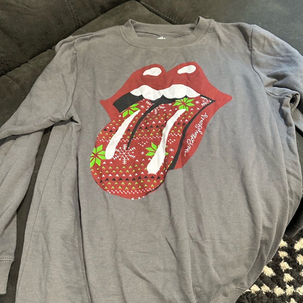 Rolling Stones Gray Sweatshirt with Christmas Graphic